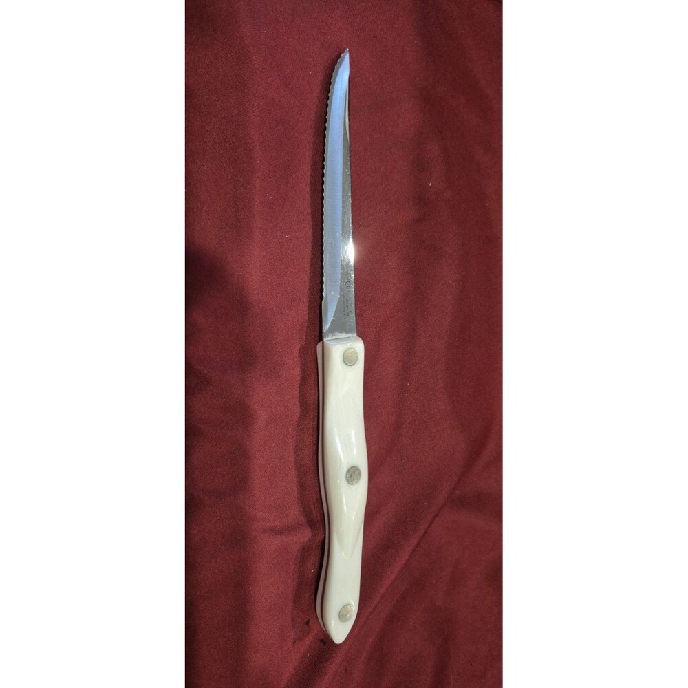 Cutco 1721 Trimmer Knife Pearl White Handle 4-7/8" Serrated Double-D Edge EUC